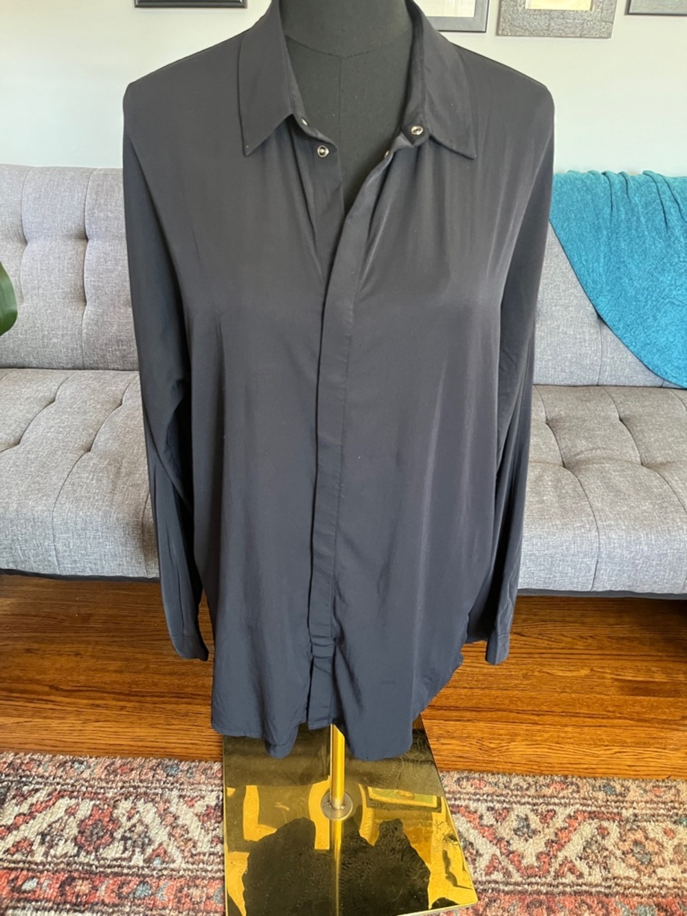 ADAY Women's Classic Black Button-Up Shirt Size Large